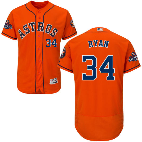 Astros #34 Nolan Ryan Orange Flexbase Authentic Collection World Series Champions Stitched MLB Jersey - Click Image to Close